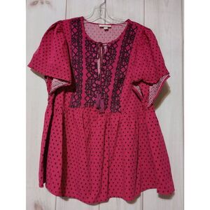 Knox Rose Shirt Ladies 2xl Pink Short‎ sleeve Embroidered Tassel